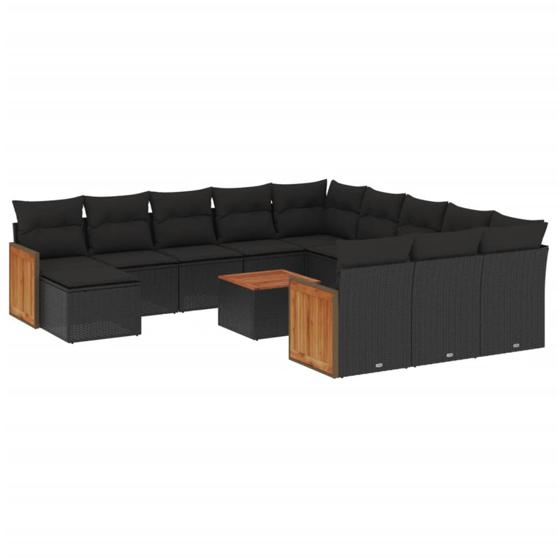  Ensemble de canapé de jardin noir, Noir, Noir