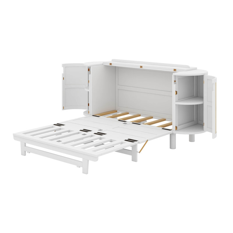 Grand lit escamotable avec rangement dissimulé, Blanc