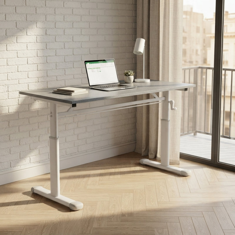 Bureau réglable en hauteur LifeSky pour petits espaces : Bureau assis-debout à manivelle manuelle avec rangement – ​​Bureau moderne pour appartements et postes de travail compacts