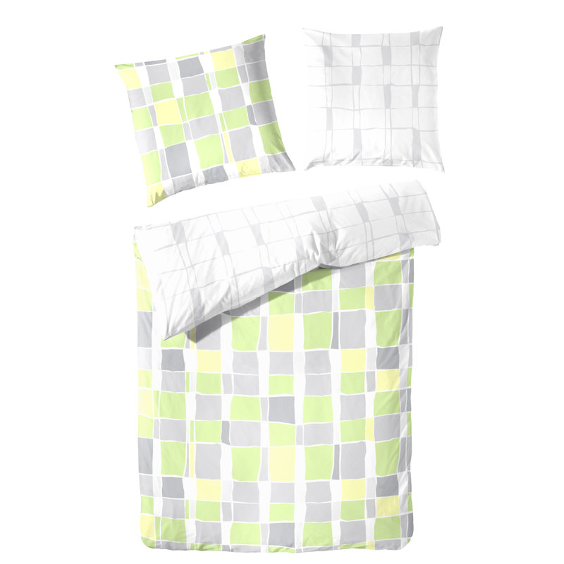 Tyronza 144 TC, 155 x 220cm - x1 80 x 80cm pillow cover, Yellow/Green