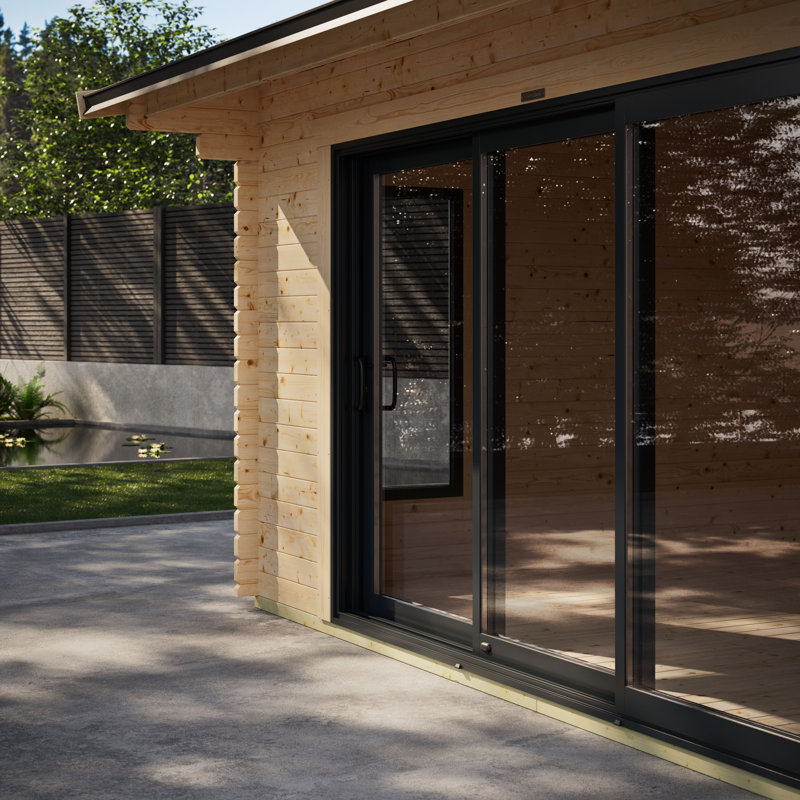 Powersheds 18 x 16ft Offset Apex Aluminium Sliding Door Log Cabin - 44mm