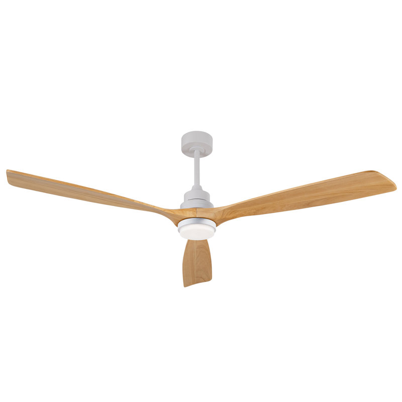 52 Inch Ceiling Fans with Lights and Remote Control, Wood Ceiling Fan for Patios Bedroom, Outdoor White Ceiling Fan with Lights, Noiseless DC Motor, Dimmable LED, 3 Solid Wood Blades