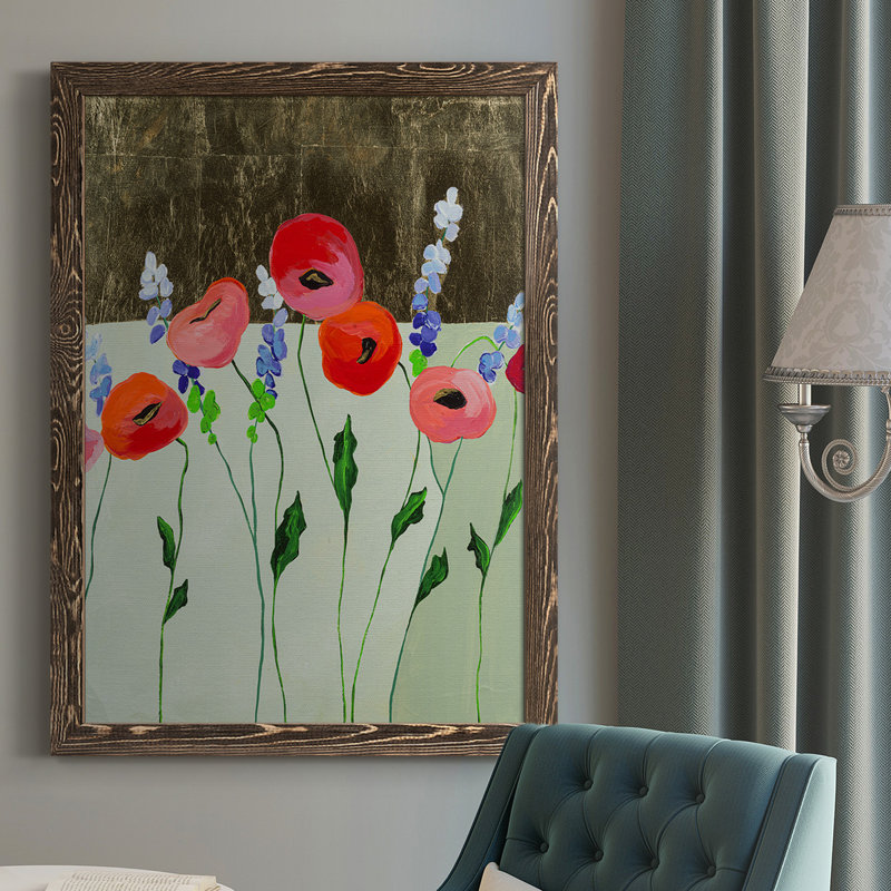 Toile de qualité supérieure coquelicot, prête à être accrochée, H 43,5 po x l 31,5 po x P 1 po, Toile avec cadre noyer