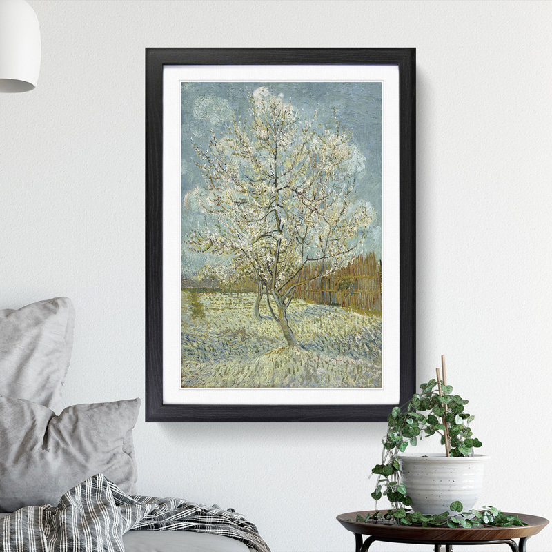 The Pink Peach Tree by Vincent Van Gogh - Picture Frame Painting on MDF, Black Framed, 36cm H x 27cm W x 2cm D