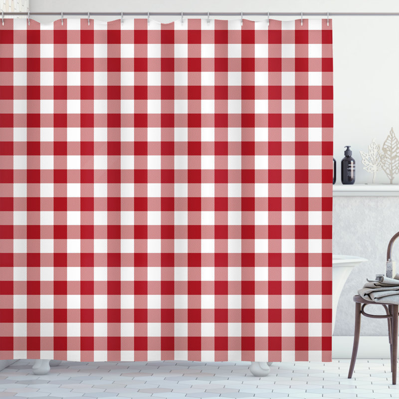 Anwan Plaid Shower Curtain with Hooks Included, 84"H x 69"W