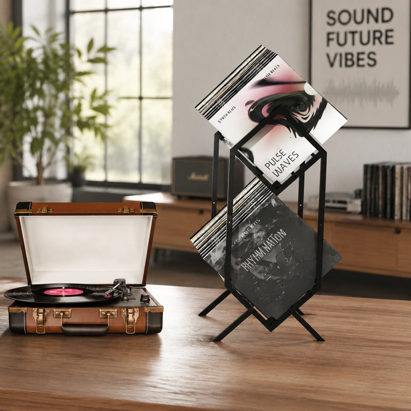 Support de rangement pour disque vinyle à 2 niveaux avec diviseurs