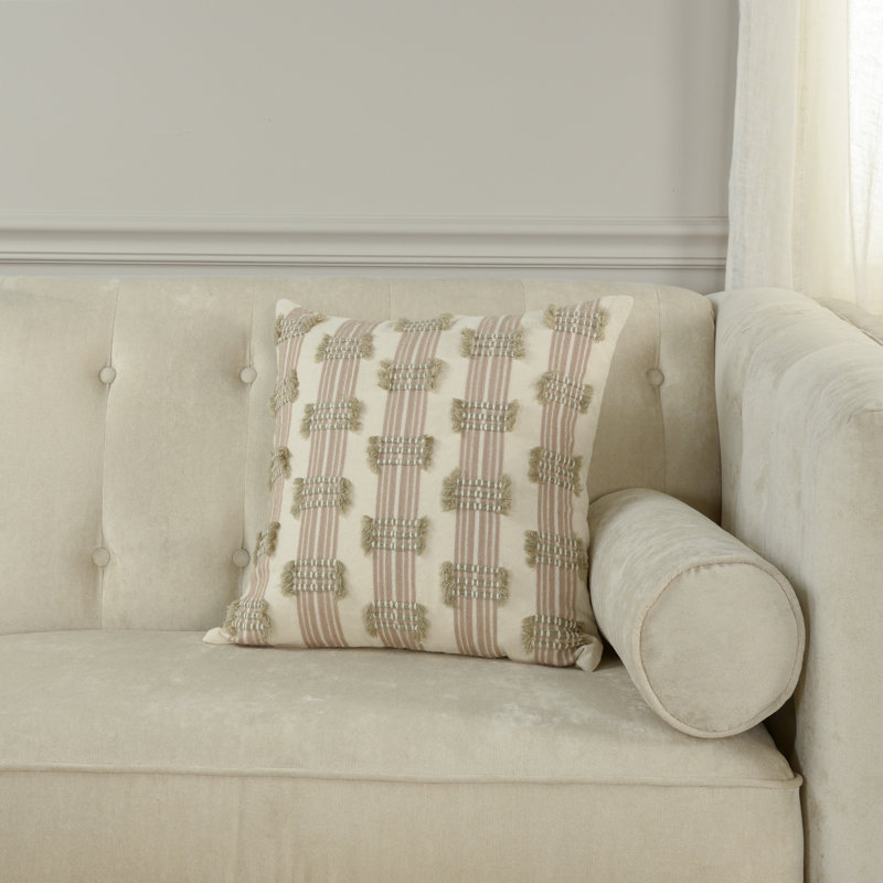 Coussin décoratif en mélange de coton et de laine, Naturel / rosé, Polyester