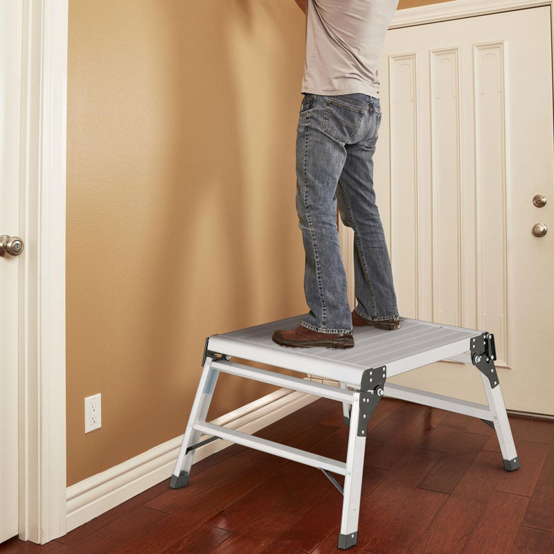 34" Aluminum Folding Work Platform Step Ladder Non-Slip Work Bench Drywall Ladder Step Stool