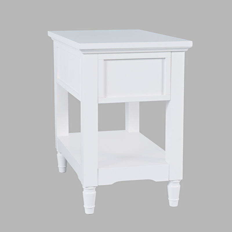 Table de bout avec tablette de rangement Pearce Modern Farmhouse, Blanc