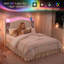 Structure de lit en velours avec tête de lit rabattable, jupe de lit assortie, lumières DEL et station de charge pour la chambre à coucher-130217839-130217841