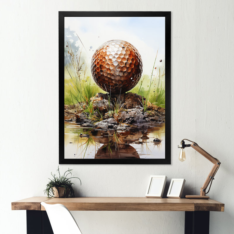 Minimalisme Golf Ball II - art mural toile de golf, Cadre photo noir, H 32 po x l 16 po x P 1 po