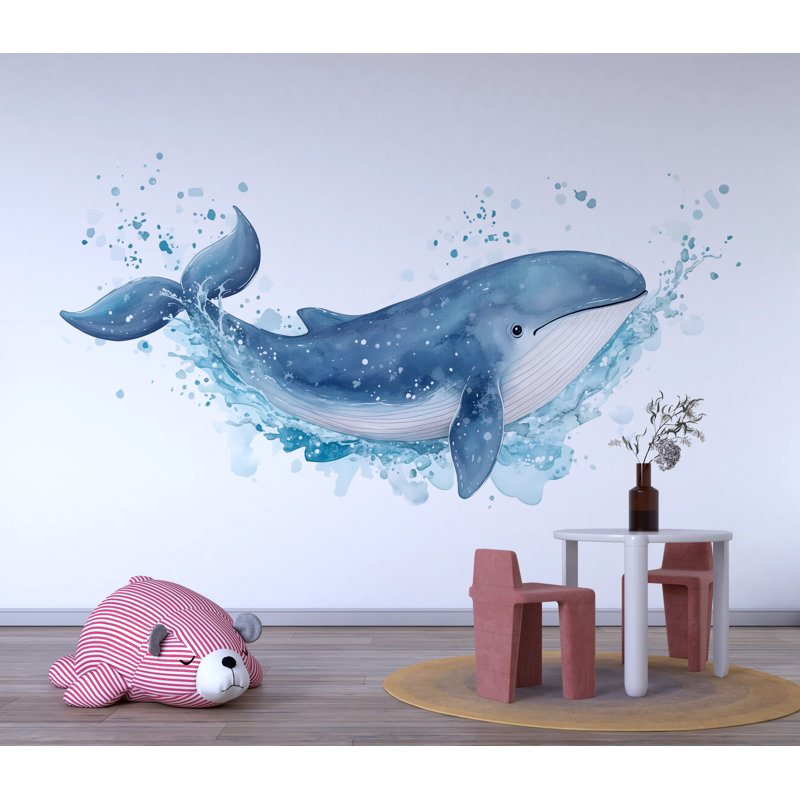 Adhésif décoratif pépinière de baleine aquarelle - art mural chambre d'enfant au-dessus du lit de bébé 051Mv