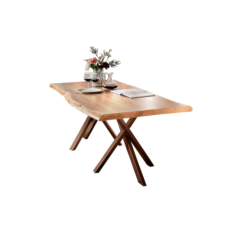 Sanita Acacia Solid Wood Top Metal Base Dining Table, 78cm H x 180cm L x 100cm W, Brown
