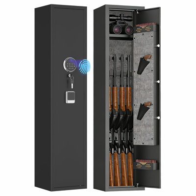 Fingerprint & Digital Password Mechanical Gun Safe, Holds 6-8 Firearms, Black, Fully Assembled No Assembly Required