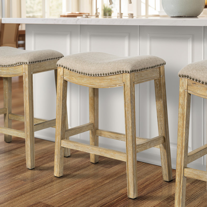 Tabouret de bar et de comptoir McGreevy, Siège en tissu gris / structure en chêne naturel, 1