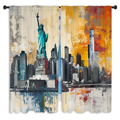 New York City Window Curtains  Urban Skyline view Drapes - 2 Panels