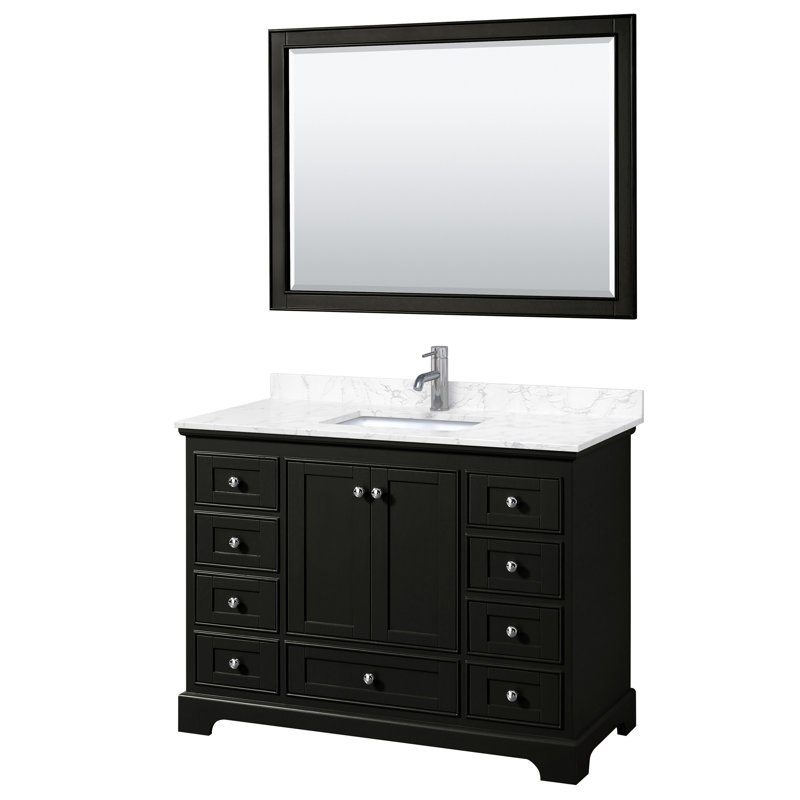 Deborah 48'' Single Bathroom Vanity with Marble Top, Carrara Cultured Marble, Dark Espresso, Polished Chrome