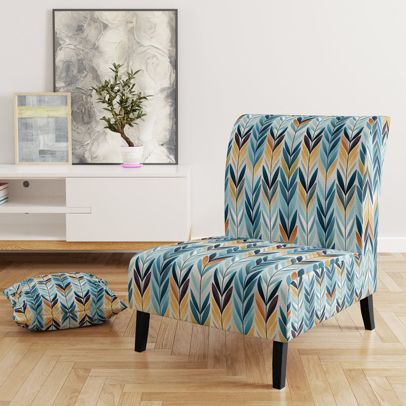Motif géométrique à chevrons harmonisés - Fauteuil d'appoint et fauteuil rembourrés, Blue/Black/White Velvet