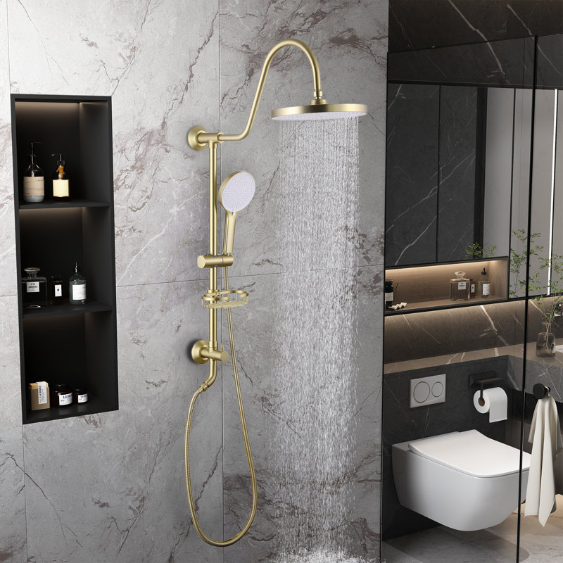 Shower Faucet with 2-Function 10 Inch Rainfall,Massage,Full Spray Shower Head, Brushed Gold