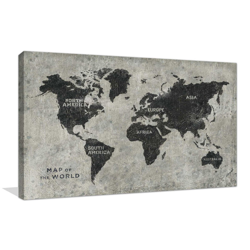 Carte du monde grunge - impression, Toile tendue, H 36 po x l 60 po x P 1,5 po