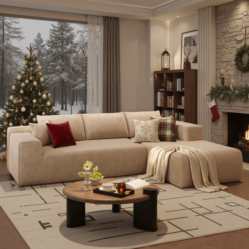 Viola 2 - Piece Upholstered Boneless Sectional, Beige, Right Hand Facing