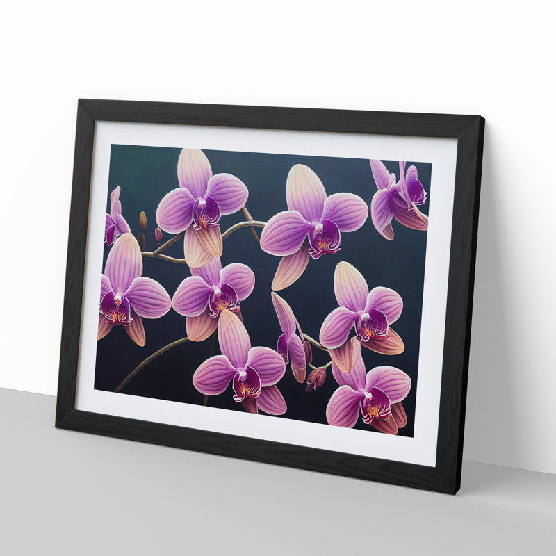 Enigmatic Orchid Flowers 1 Piece Single Picture Frame Wall Art, 25cm H x 34cm W x 2cm D, Black Framed