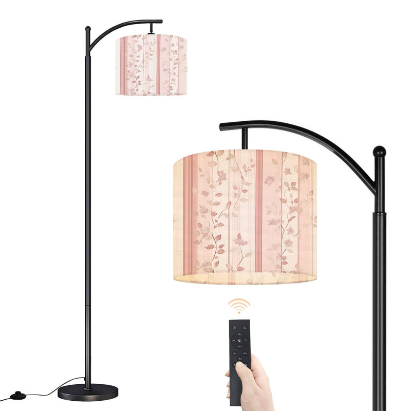 Lampe sur pied à arc avec abat-jour réglable Douces vignes délicates à motif floral à rayures subtiles Lampe sur pied à 3 températures de couleur à intensité variable avec interrupteur au pied pour la chambre à coucher