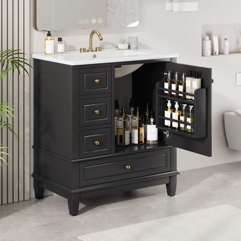 Meuble-lavabo 30 po avec lavabo, Noir