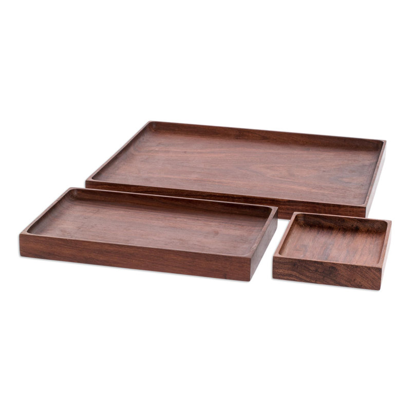 Ensemble de 3 plateaux en bois faits à la main à votre service Loon Peak®