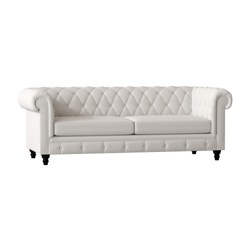 Canapé Chesterfield à accoudoirs roulés, Blanc Cape, 60 pouces, Naturel
