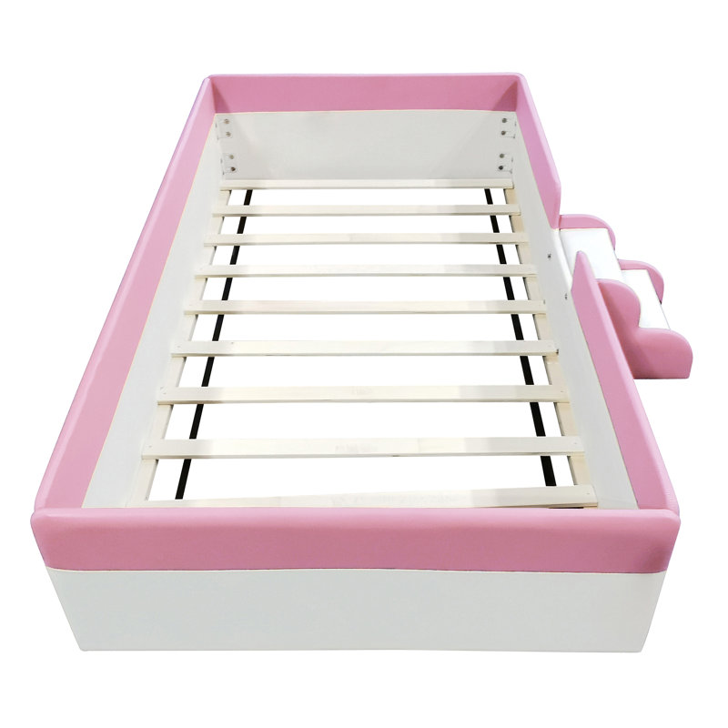 Upholstered Daybed Frame with Fence & Stair,Comfortable Kids Daybed for Bedroom, Modern Design, Easy to Assemble, Twin