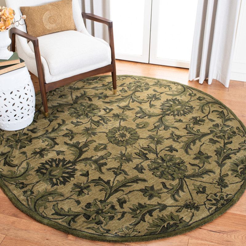 Tapis floral en laine touffeté à la main Dunbar, Rond 6 pi