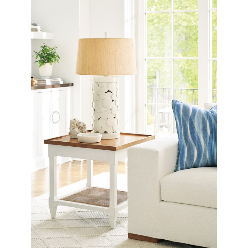 Mid-Century Modern White and Brown Wood Square End Table