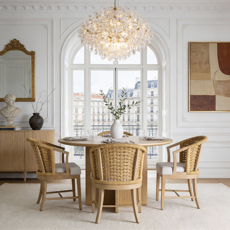 White Oak Veneer Round Pedestal Dining Table