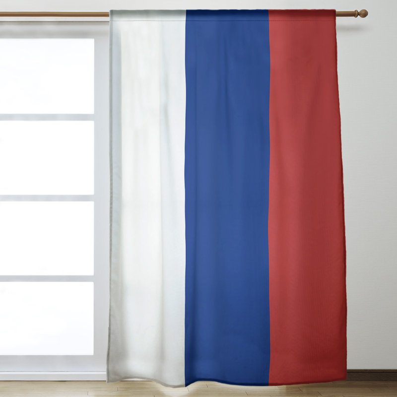 New York Big Sateen Room Darkening Curtain Single Panel, 53" W x 87" L, White/Blue/Red