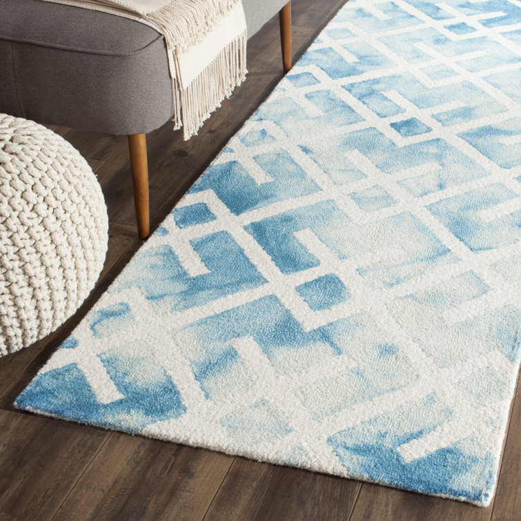 Bryauna Hand Tufted Wool/Cotton Geometric Rug in Blue/Ivory