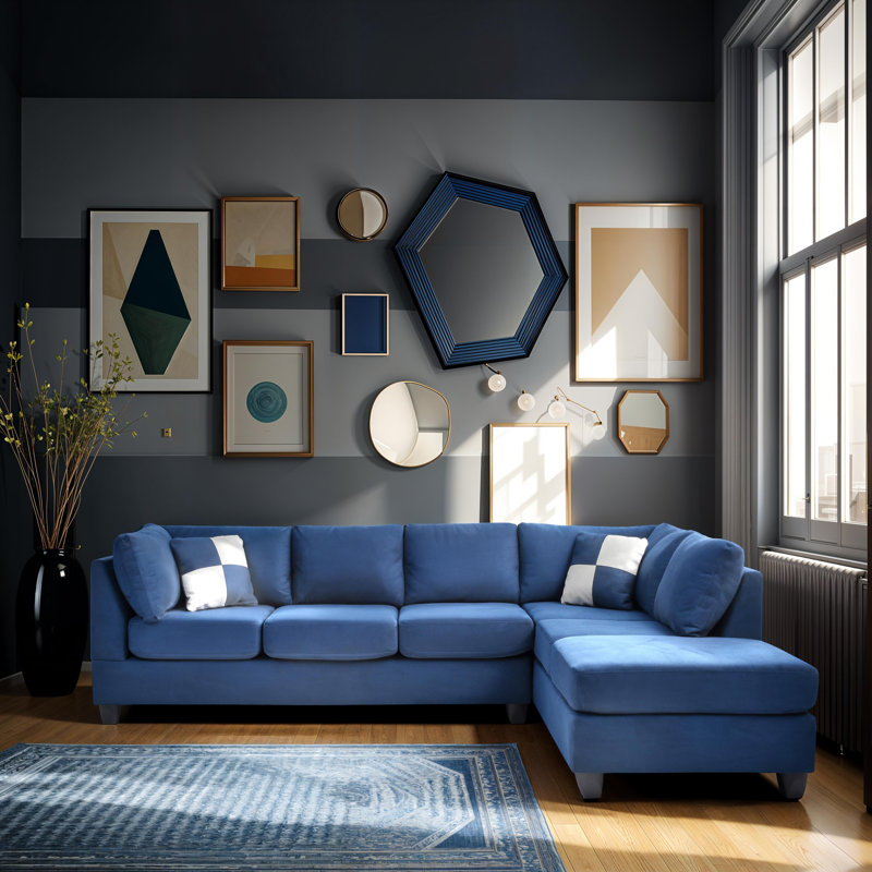 Harikleia Salisbury Sectional, Navy Blue Fabric