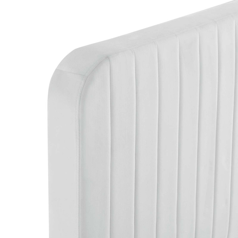 Celine Channel Tufted Performance Velvet Platform Bed, White, Queen