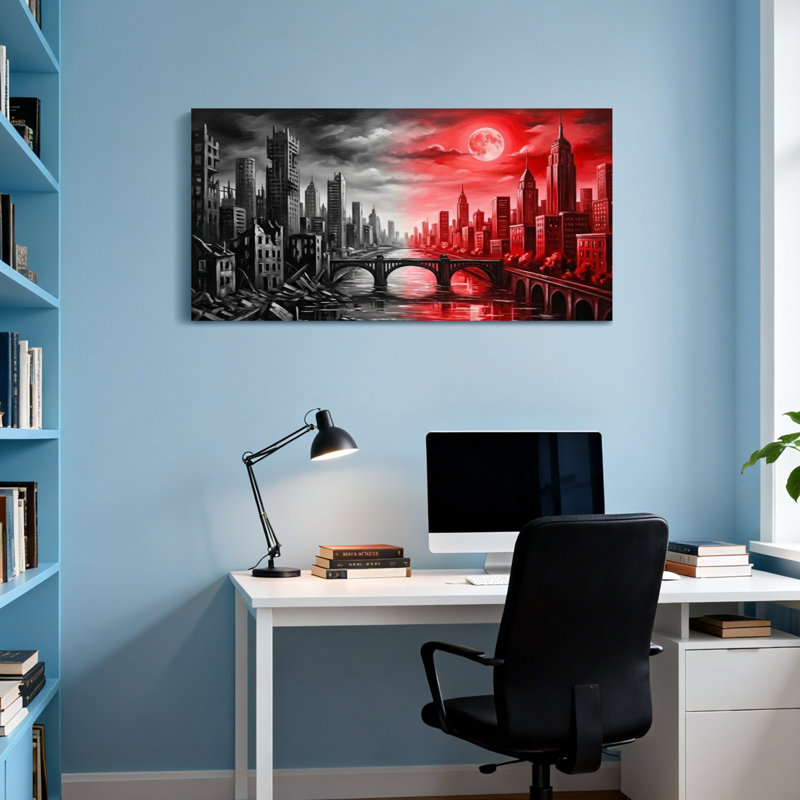 Paysage et nature paysage urbain divisé lune noire et rouge, H 24 po x l 48 po