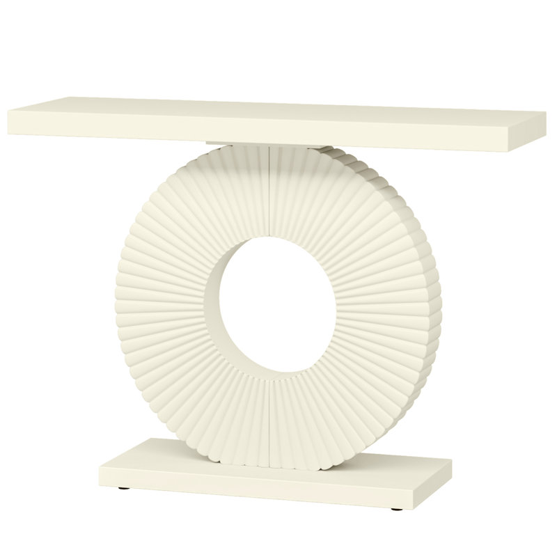 Console blanche 40 po avec base géométrique sculpturale 40 po, Blanc