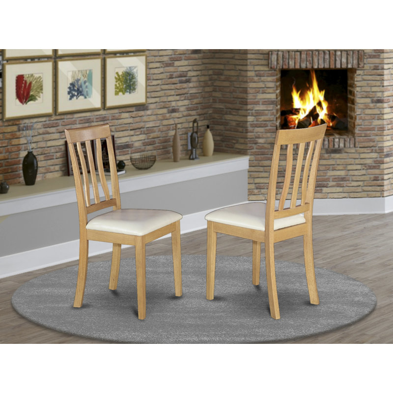 Antique Kitchen Dining Chairs - Faux Leather Upholstered Wooden Chairs, Set of 2, Oak, Oak/Faux Leather