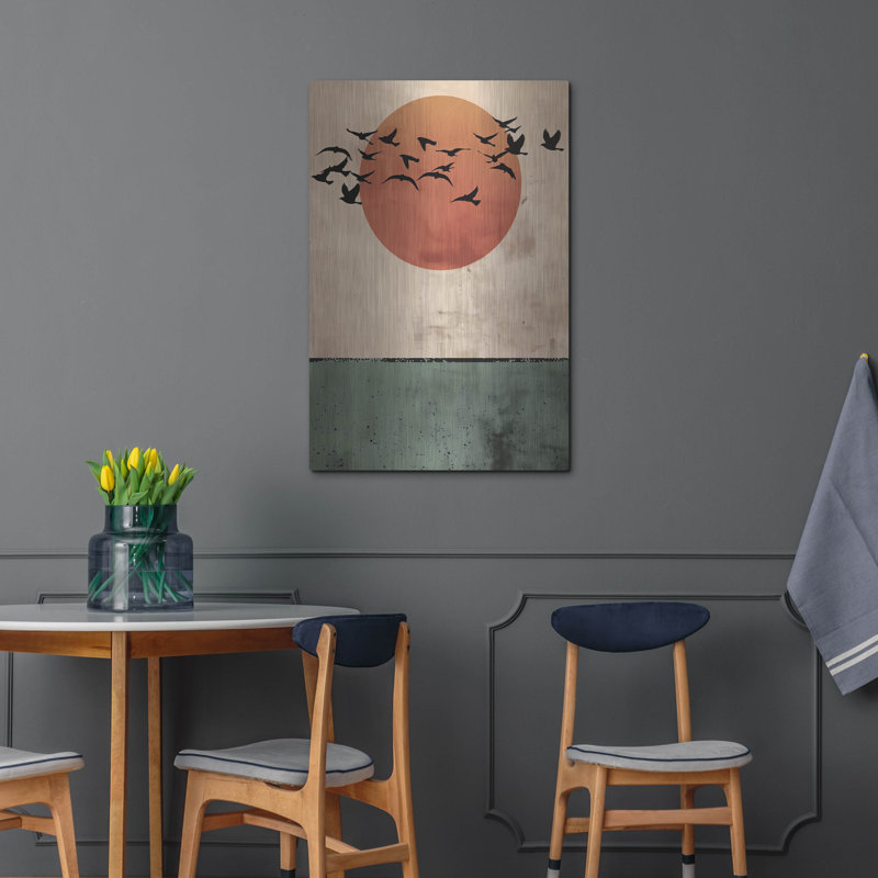 Art mural en métal 12 po x 16 po Winston Porter «Birds Flying In The Sunset» par Andreas Magnusson, H 36 po x l 24 po