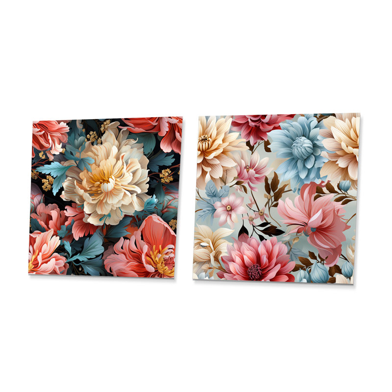 Bouvet - Ensemble de 2 carrés muraux floraux en métal, H 16 po x l 32 po