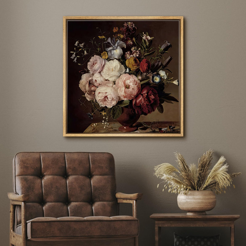 " Lush Bouquet With Vase ", 24" H x 24" W, Natural  Canvas