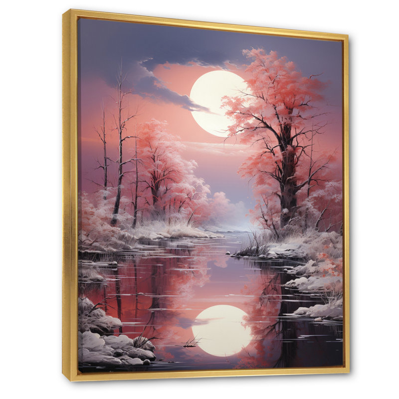 «White Fushia Winter Twilight II», reproduction sur toile encadrée, Cadre flottant doré, H 20 po x l 12 po x P 1 po