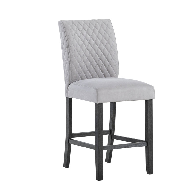 Jasmine (deux), sièges rembourrés en tissu gris, pieds blocs, hauteur des accoudoirs de 22 po, finition en microsuède, motif géométrique, chaise de salle à manger décontractée rectangulaire pour 2 personnes, conception des pieds,
