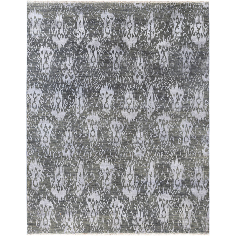 Tapis unique noué à la main gris de 8 pi 1 po x 10 pi 2 po Leonard