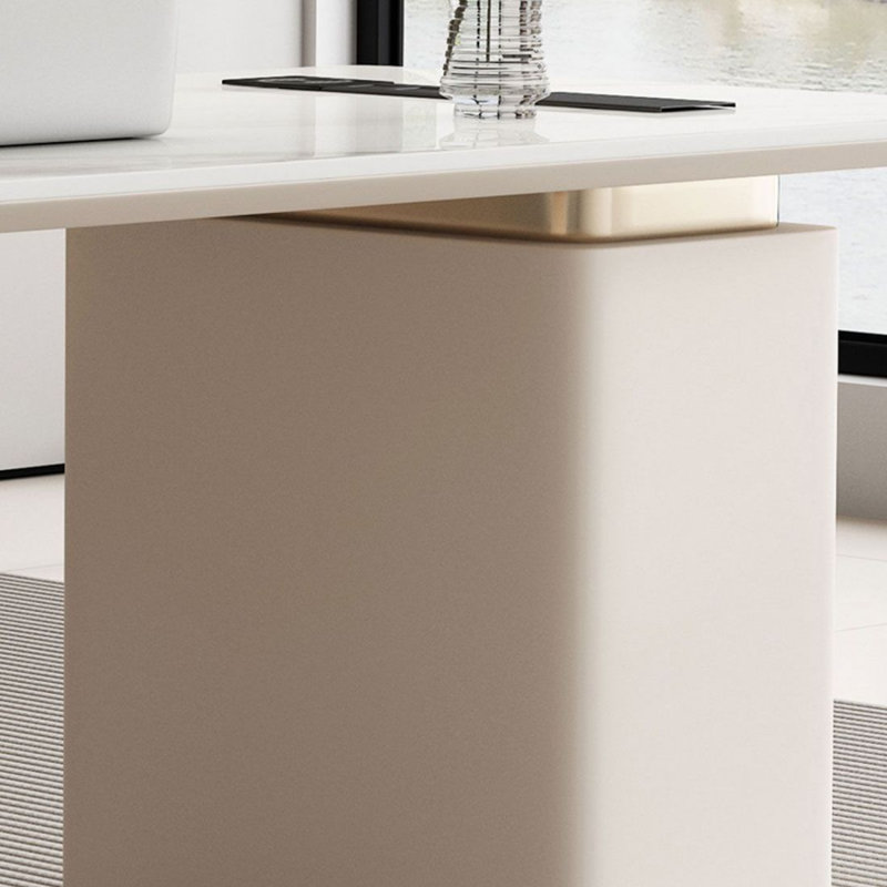 Bureau blanc avec plaque Creative Rock, H 29,53 po x l 55,12 po x P 27,56 po, Retour à gauche