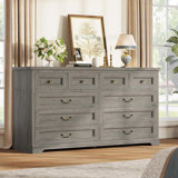 Commode de ferme avec 10 tiroirs pour la chambre à coucher, commode à tiroirs large, commode de rangement en bois rustique avec tiroirs profonds et poignée rétro, grande commode pour la chambre à coucher, placard, couloir