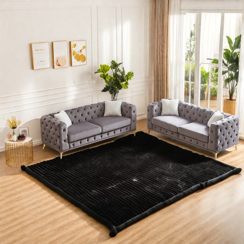 Ensemble de canapés à compression, canapé de maison moderne capitonné 3 places en velours gris